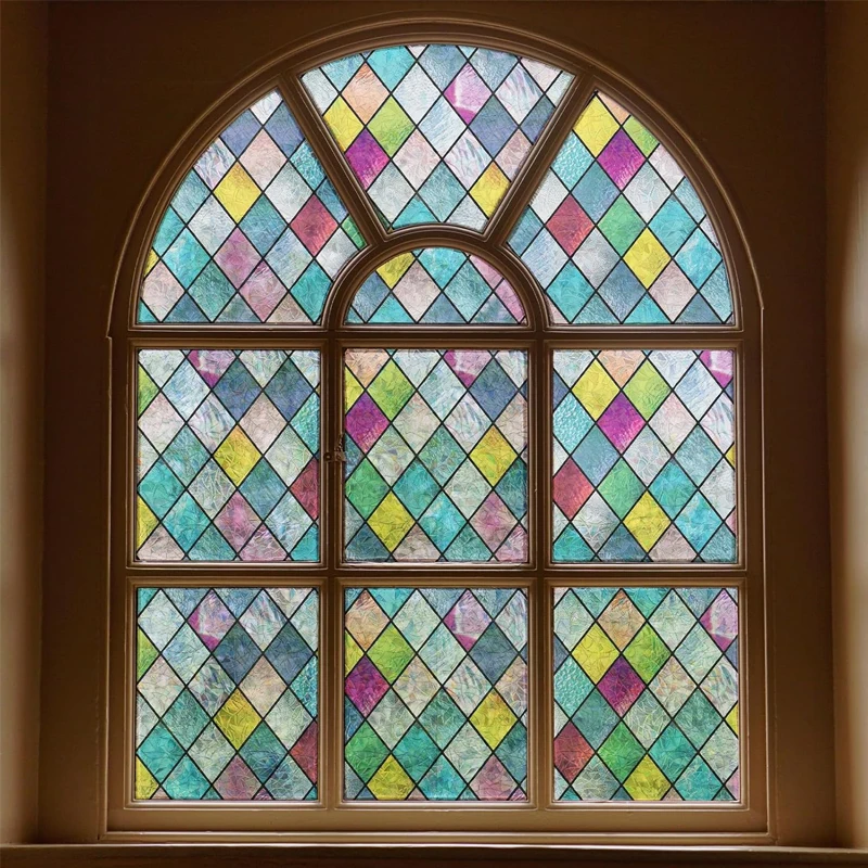 Window Privacy Film Rainbow 3D Decorative Glass Vinyl Stained Glass Decals Static Cling Window Sticker Non-Adhesive Films