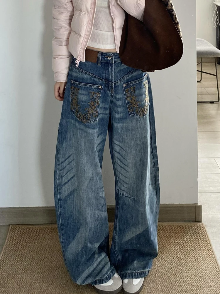 

Американские джинсы в стиле High Street с деконструированным дизайном, вышивкой и эффектом потертости, женские, сексуальные, ретро, с небольшими декоративными элементами, модель L.