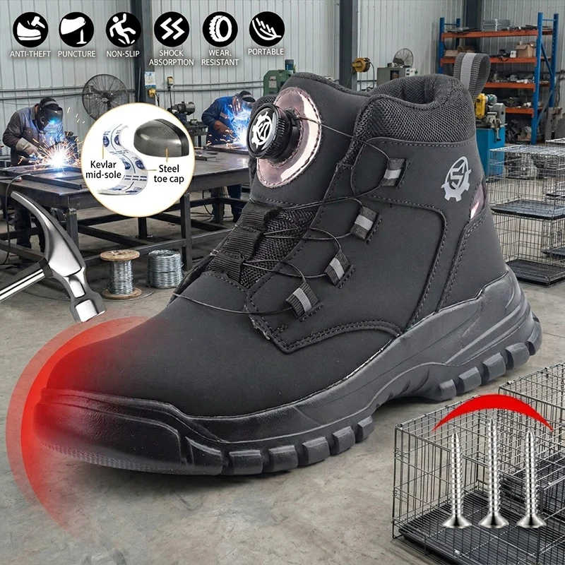 High Ankle EVA Sole Microfiber Leather Rotating Lacing Steel Cap Puncture Proof Shockproof Work Shoes Safety shoes