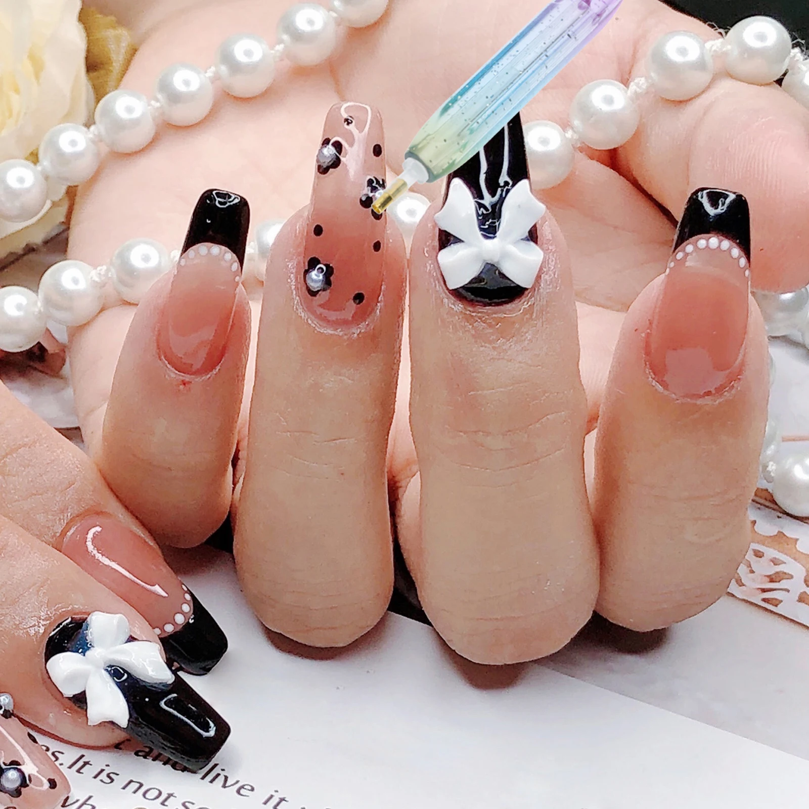 

Plastic ABS Manicure Pen Nail Art Drill Gems Picking Bead Tool Lightweight Durable Reusable Practical Gift
