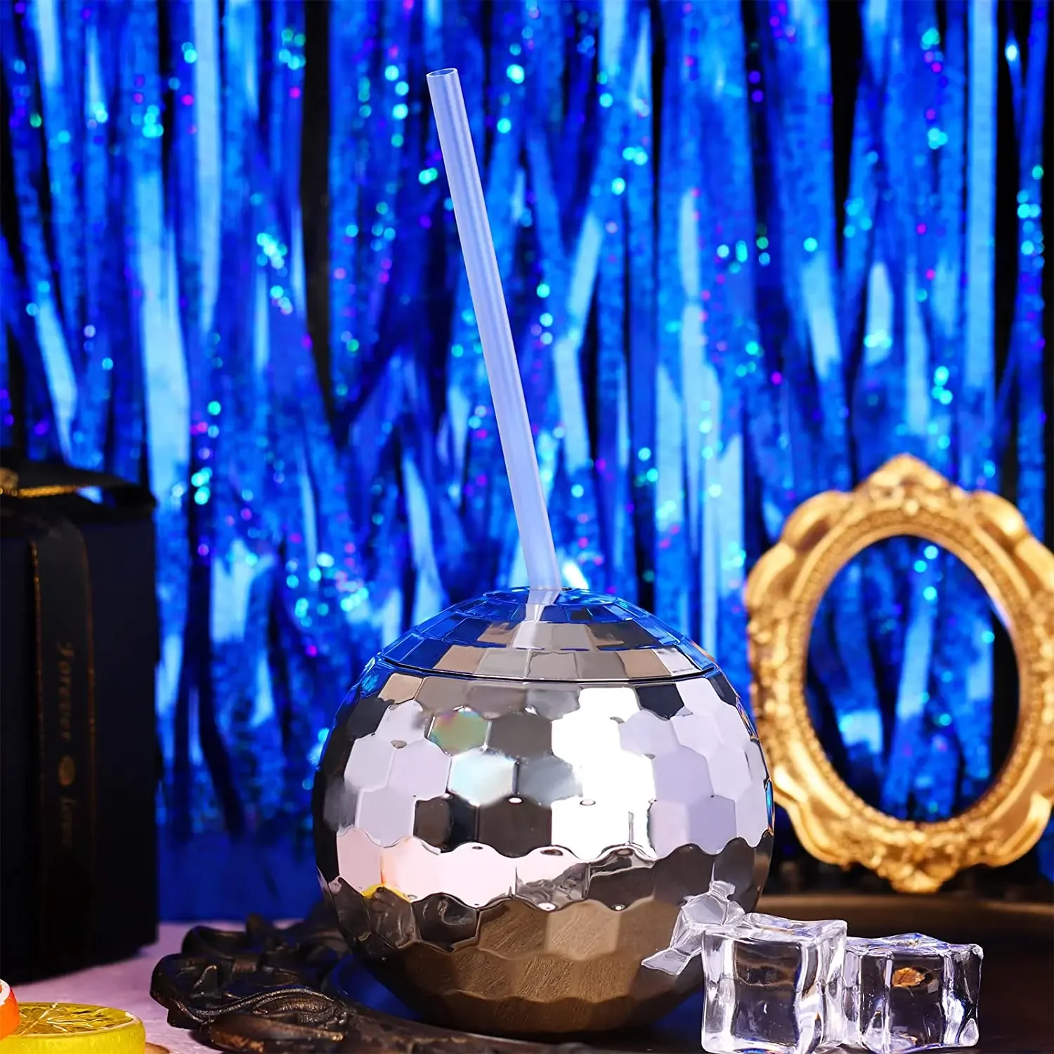 600ml Creative Disco Ball Cups with Lid and Straw Tumbler Cocktail Cup Glitter Flash Ball Cup for Party Nightclub Bar Drinking