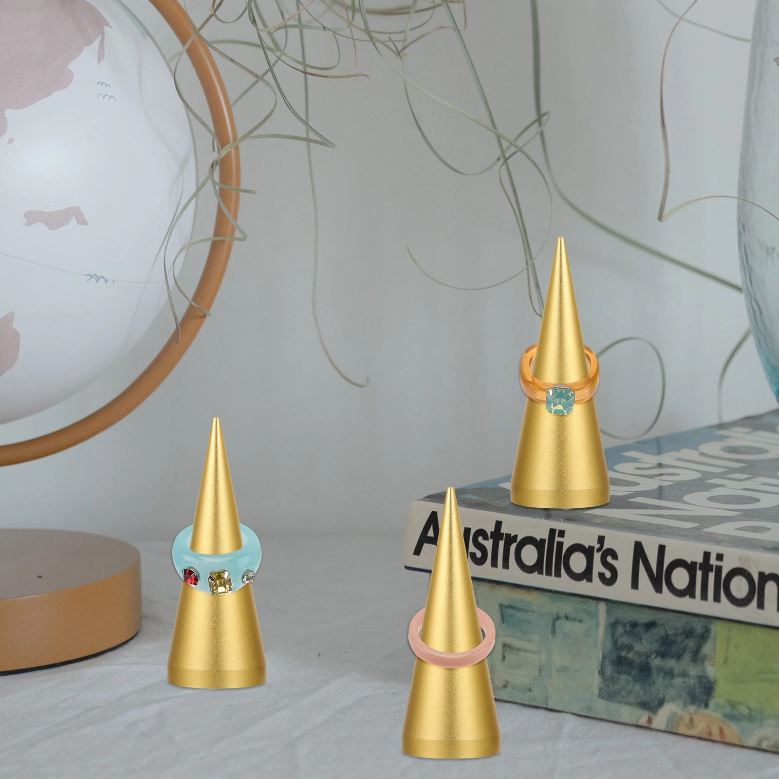 

Jewelry Display Stand Cone Ring Holder Golden Storage Support Fashionable Office Store Decor Ring Display Cone