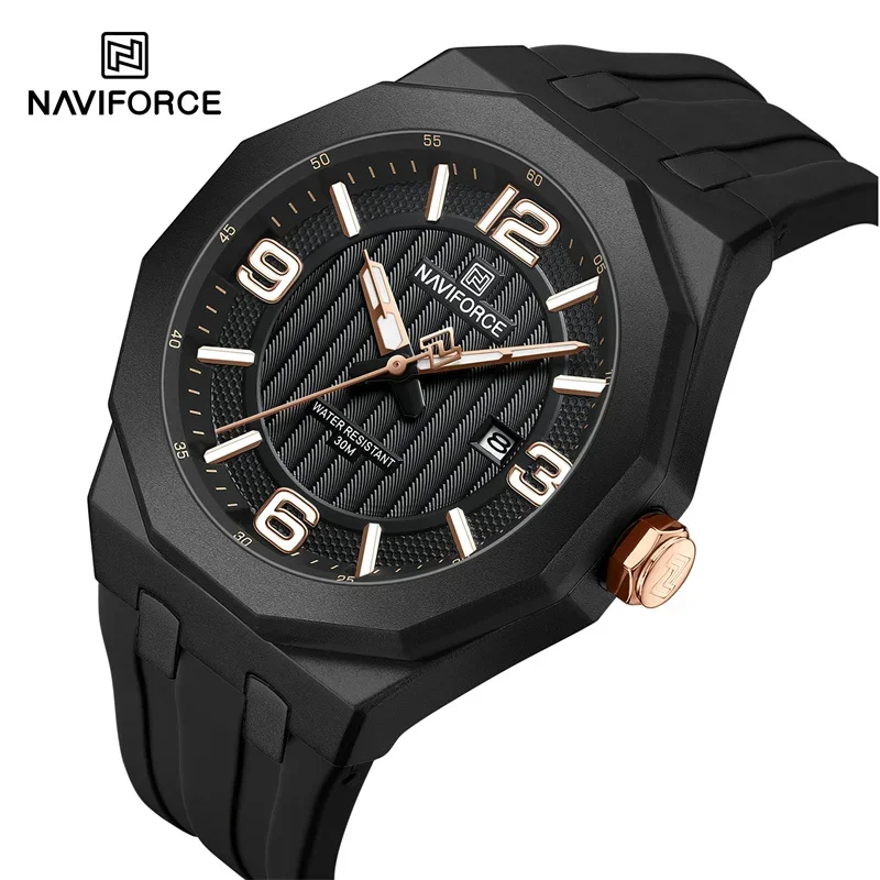 

NAVIFORCE Men's Fashion Modern Watches 3ATM Waterproof Date Display Luxury Luminous Hands Silicone Strap Boy's Quartz Watch Gift