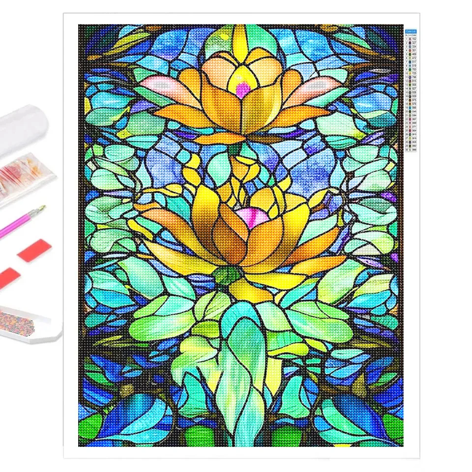 2024 New Series Diamond Painting Stained Glass Flower Art Rhinestone Pictures 5D Full Drill Diamond Embroidery Handicrafts Decor