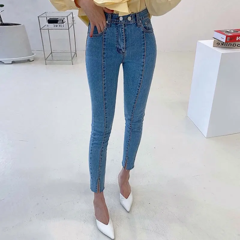 

Jeans for Women 2022 High Waisted Spliced Split Zippers Pockets Slim Pants Do Old Straight Korean Fashion Casual Jeans