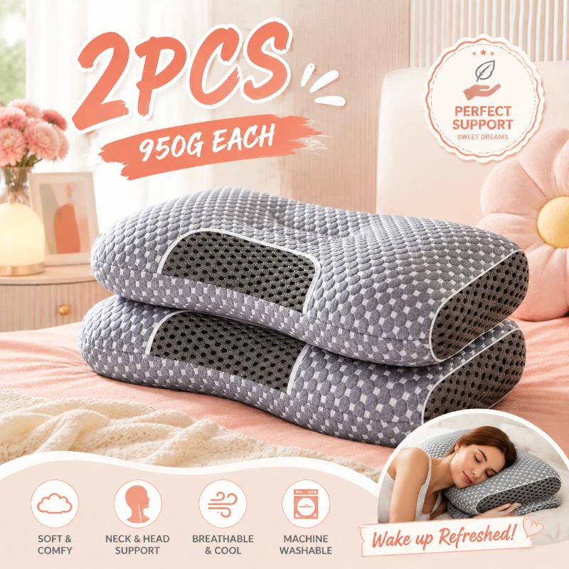 Massage Orthopedic Neck Pillows 2 Pack, High-quality Inner Core Delivers All-season Support