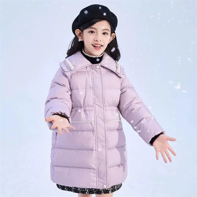 

Girls Down Coat Overcoat Jacket Windbreak Outerwear 2024 Pretty Thicken Winter Warm Snowsuits Christmas Gift Children's Clothing