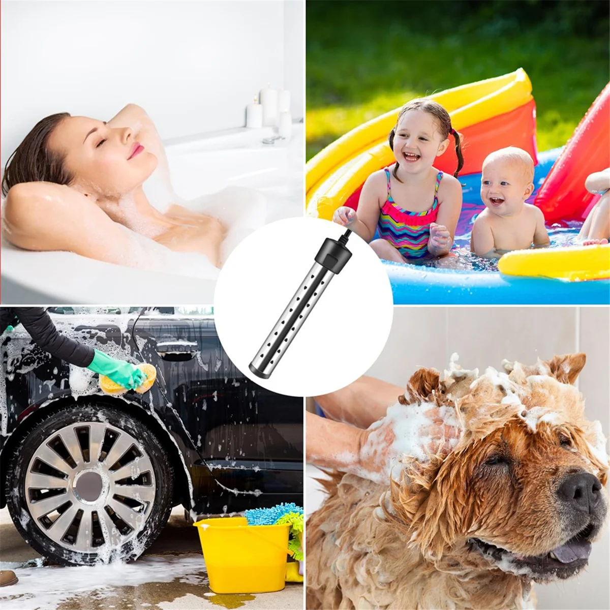 Immersion Water Heater,1500W Pool Heater with Switch Control,Bathtub Heater with Intelligent Temperature Control Us Plug-LITE