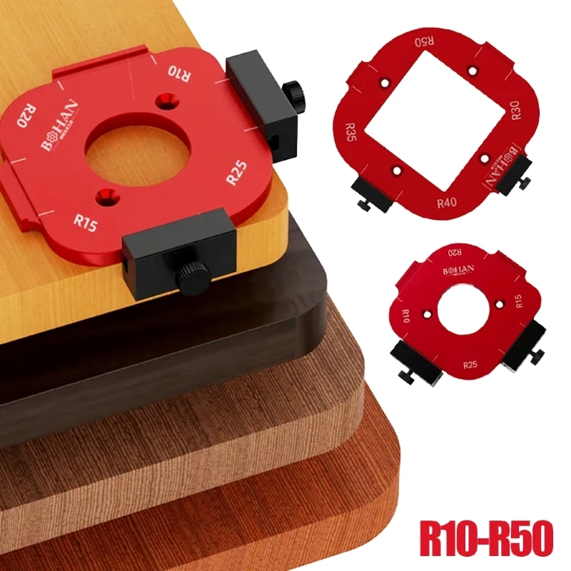 

R10-R50 Woodworking Router Template, Aluminum Alloy Round Corner Radius Jig Set, Arc Cutting Positioning Mold for Wardrobe Edge
