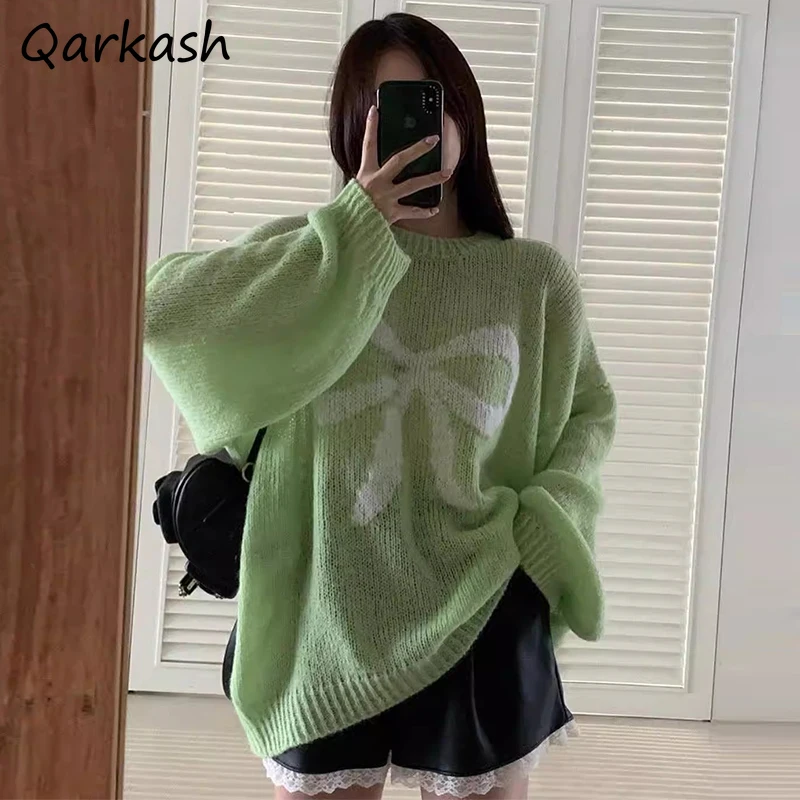 

Cardigan Women Korean Chic Autumn New Sweet Age-reducing Bow Print Loose Casual Daily Thin Versatile Long Sleeve Sweaters Tops