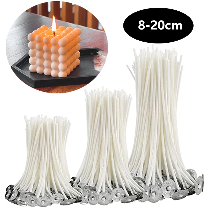 8-20 Cm Smokeless Candle Wick 100 Pre-Waxed Cotton Wick High Quality with Metal Support Piece DIY Handmade Candle Making Tools