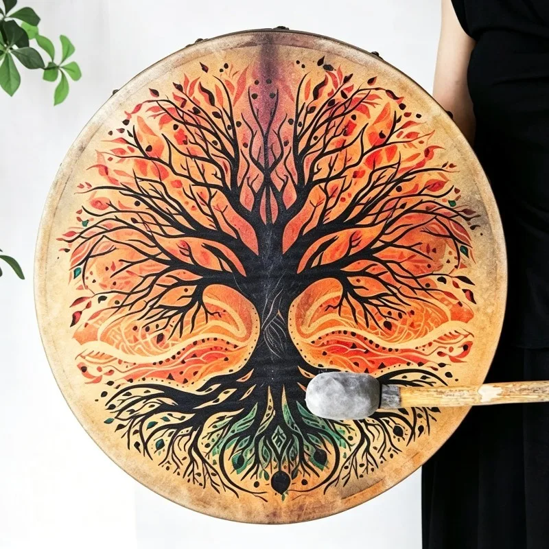 Meditation Shamanic Drum Natural Sheepskin Drums Yoga Sound Healing Portable Hand Drum Relax Percussion Instrument with Stick