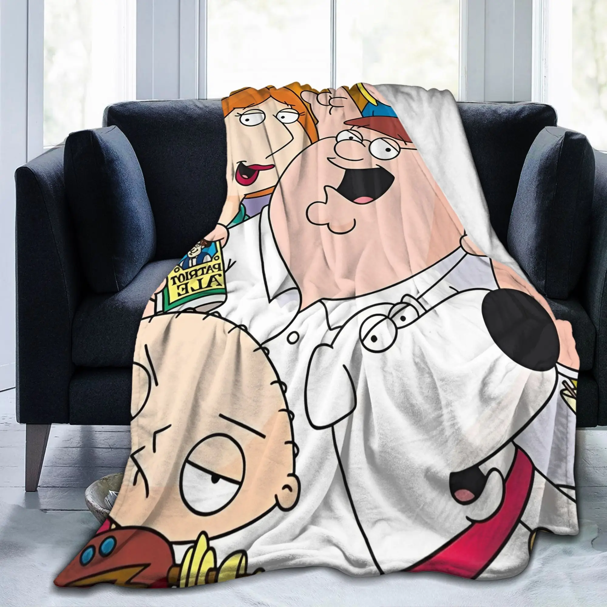 Families Cartoon Peter Griffin Guys Flannel Throw Blanket Funny TV for Bed Knitted Blanket Car Super Soft Multifunction