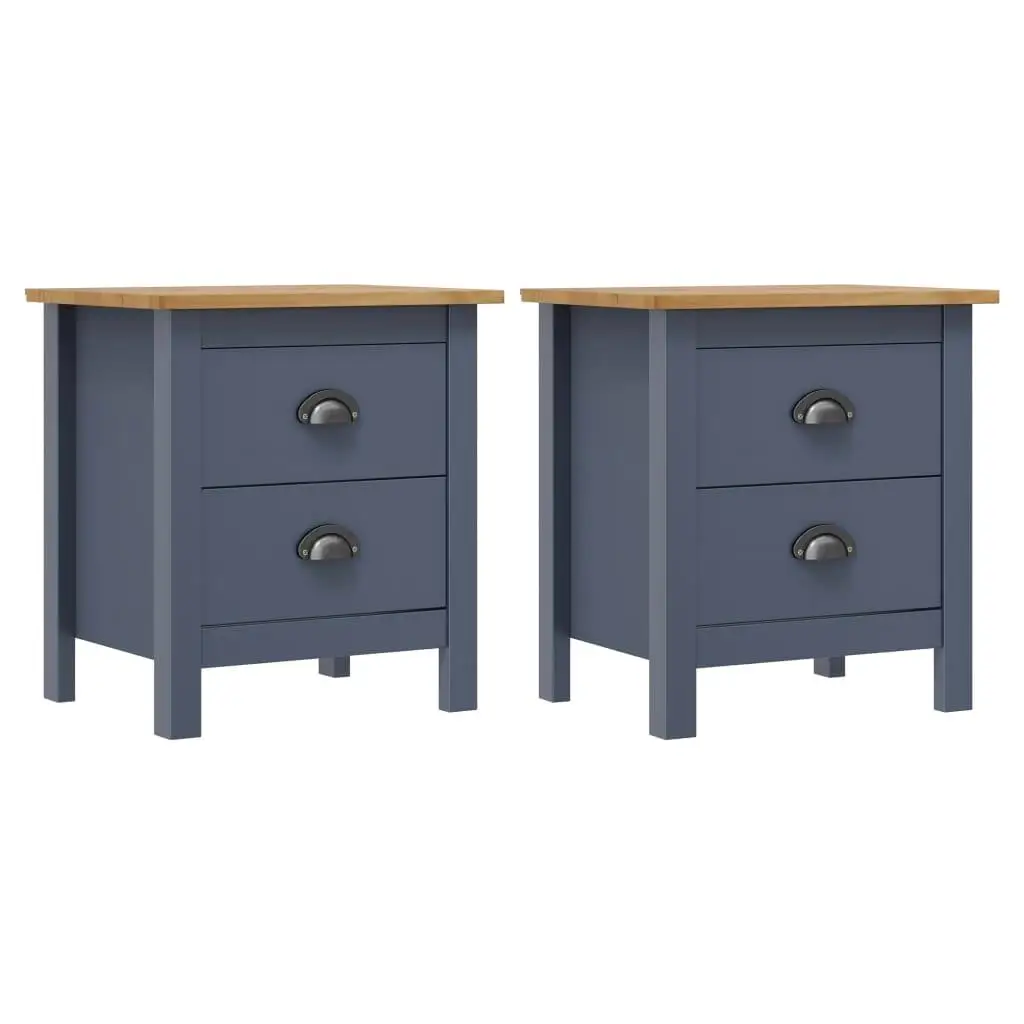 Set of 2 Grey Pine Wood Bedside Cabinets - 46x35x49.5 cm Nightstands