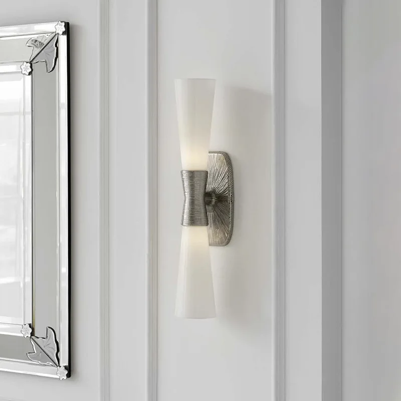 

American Retro Gold/silvery Foil Aluminium LED Wall Lamps White Glass Lampshade Living Room Bedroom Restaurant Kitchen Sconces