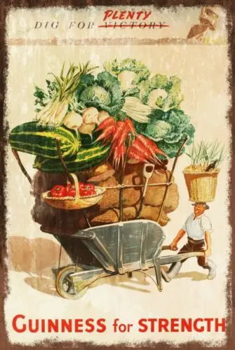 Letrero metálico retro con diseño vintage de Guinness Gardening Advert, letrero para pub, bar o mancave.