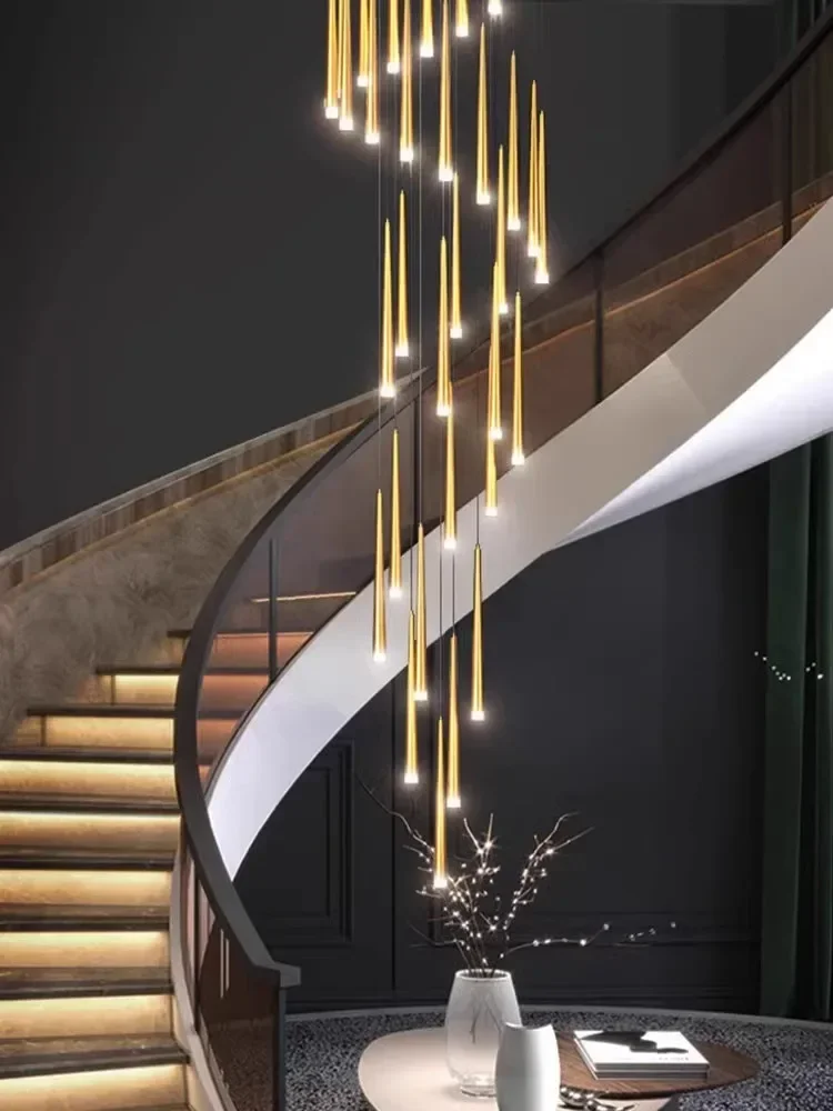 

LED Stair Chandelier Modern Minimalist Living Room Loft Villa Pendant Lights Large Restaurant Room Pendant Lamps Home Decoration