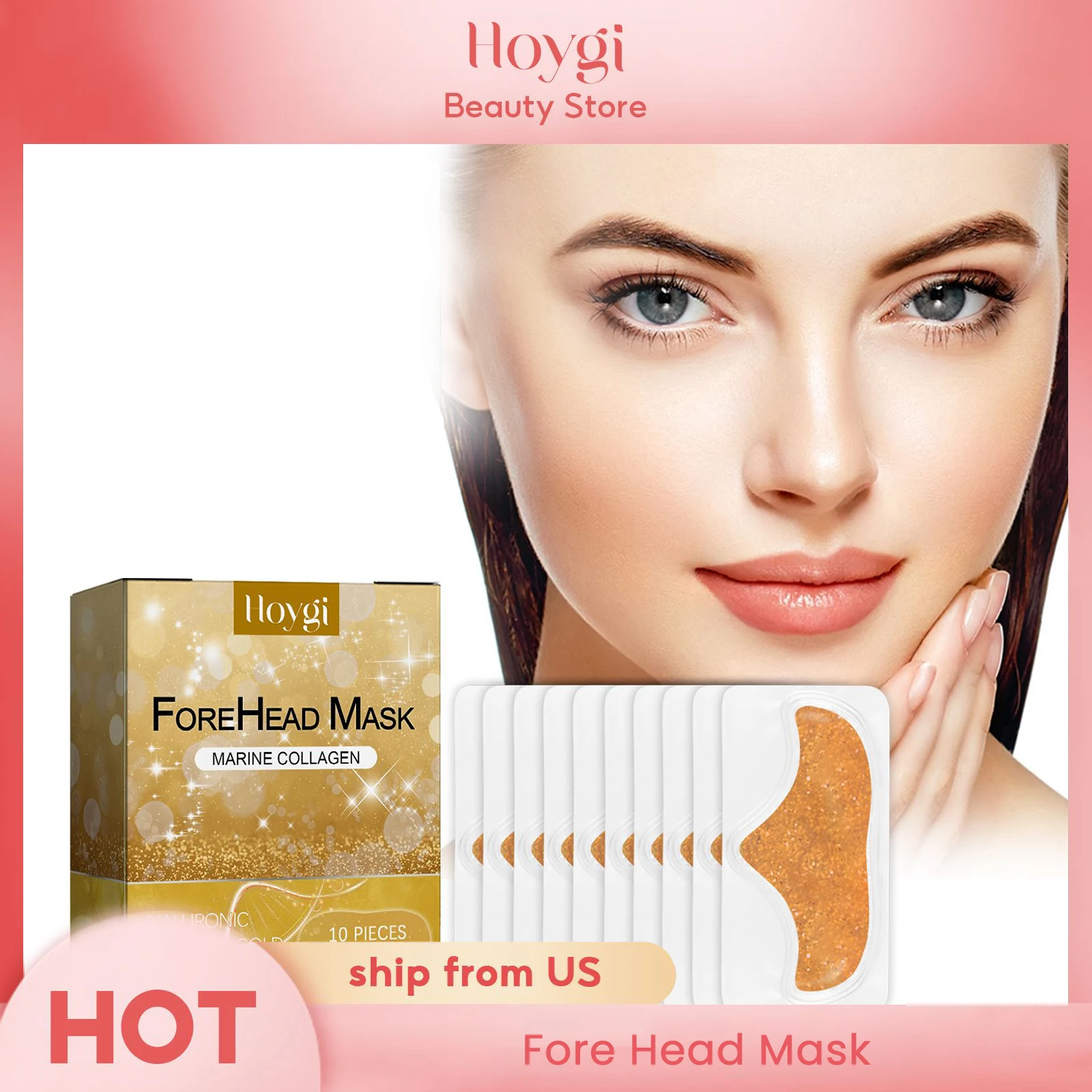 Hoygi Marine Collagen Hyaluronic Acid  Forehead Wrinkle Patch 24K Gold Fine Line Fading Anti-wrinkle Collagen Forehead Mask