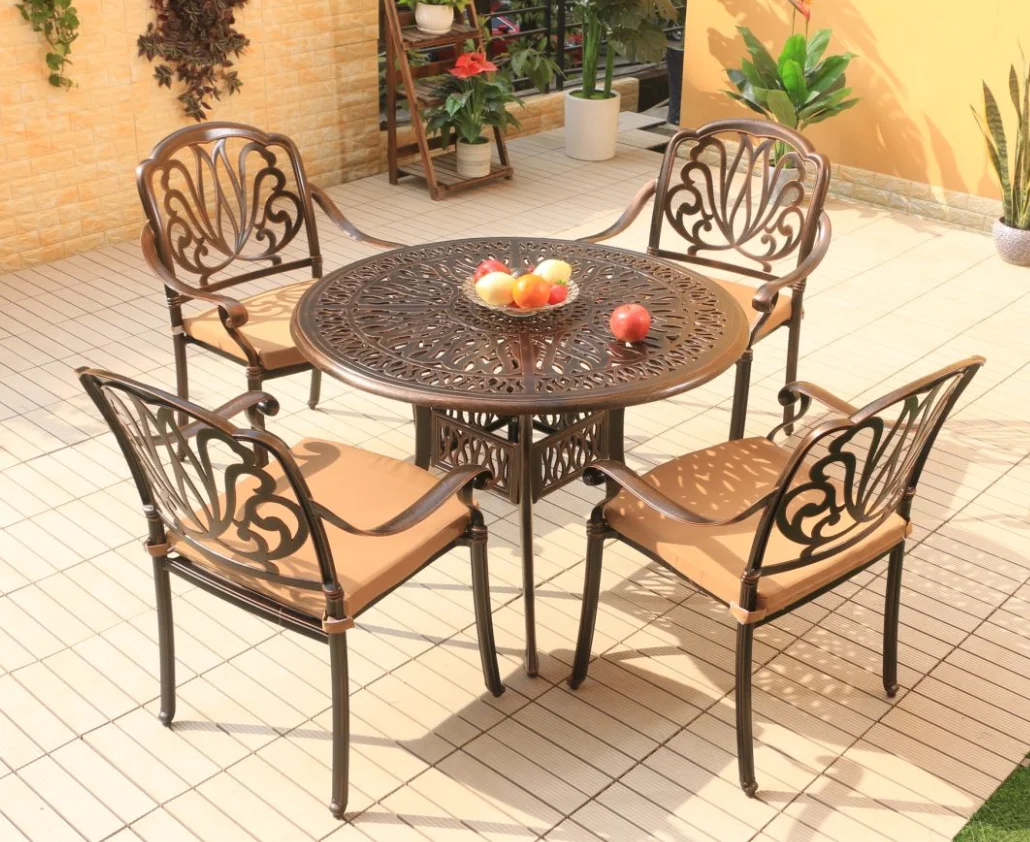 2024 Newest Outdoor Patio Dining square table Chairs Metal cast aluminium Round Table Furniture for Garden Yard