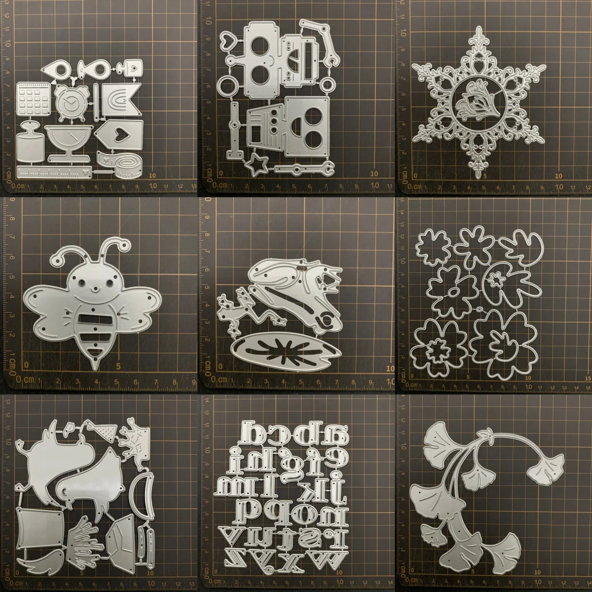 9 types de matrices de découpe en métal, pochoirs et gabarits de découpe pour scrapbooking DIY, gaufrage décoratif et artisanat, motifs grenouille, fleur, robot