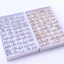 10/20/50Pcs/Lot Fashion Classic Zircon Hollow Stainless Steel Ring Women Mixed Style Wedding Engagement Jewelry Party Gifts