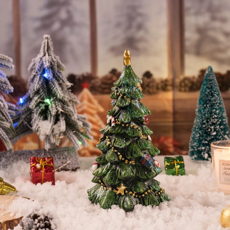 جديد صغير شجرة عيد الميلاد سطح المكتب الديكور غرفة المنزل الراتنج زخرفة الحرف اليدوية #5