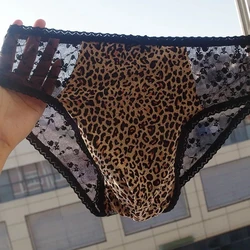 Man's Leopard Lace Sexy Briefs Private FKK Party Costumes DJ Club Bar Harajuku BF Gift