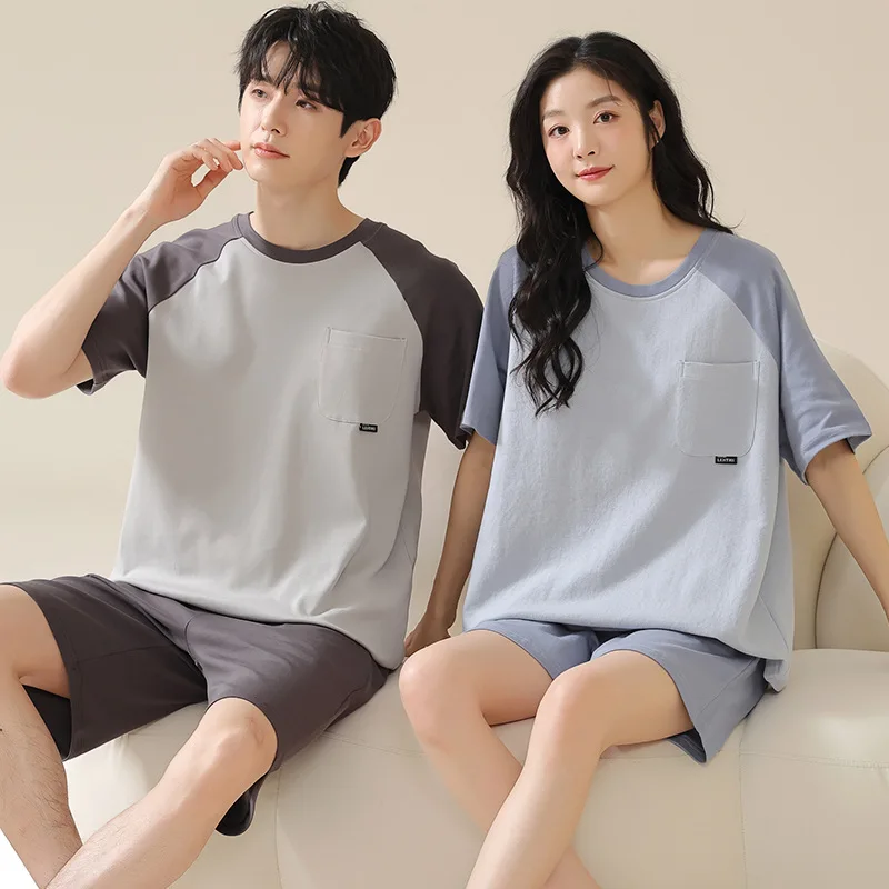 Coppia di moda coreana nuovo pigiama estate cotone manica corta donna uomo Casual può essere indossato al di fuori della casa Set di due pezzi