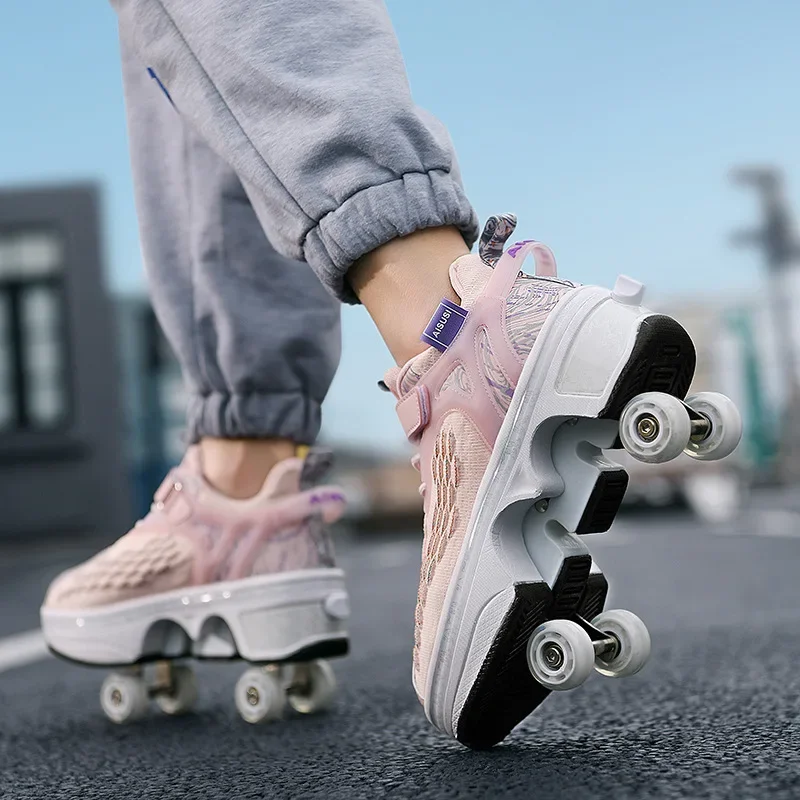 

Four Wheels Girls & Boys Child Deformed Roller Skates Retractable Flying Shoes Fashion Kids & Adults Sneakers