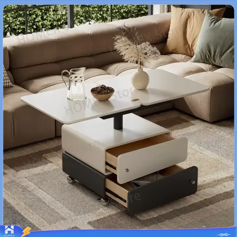 Italian Style Lift Top Coffee Table Rotating Folding Side Table with Wheels Modern Luxury Living Room Furniture Mobile