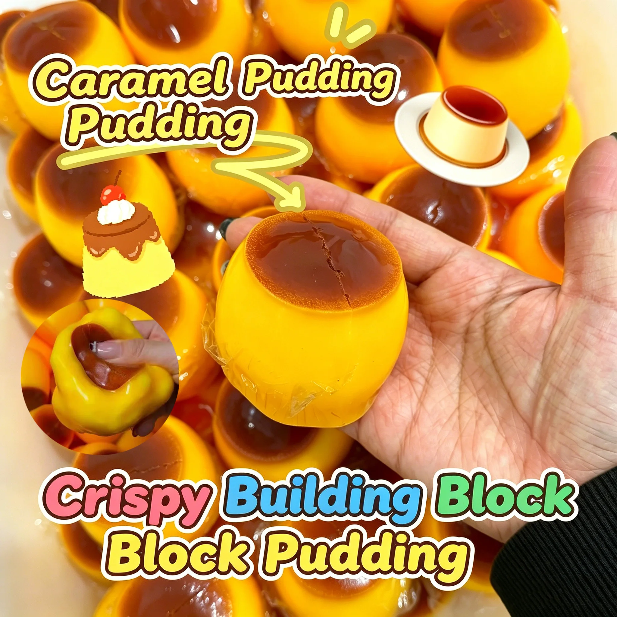 NOUVEAU Jouet anti-stress en forme de pudding au caramel croustillant et moelleux, jouet sensoriel ASMR en forme de pudding pour adultes, cadeau