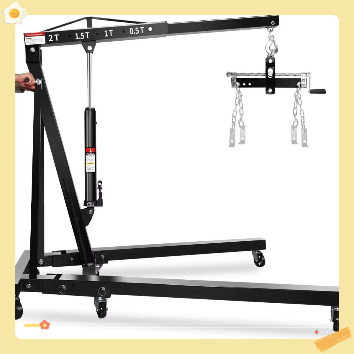 Hydraulischer Ladekran mit 2 Tonnen, tragbarer Motorzug mit Hebel. Robustes Heben für Garage und Werkstatt.