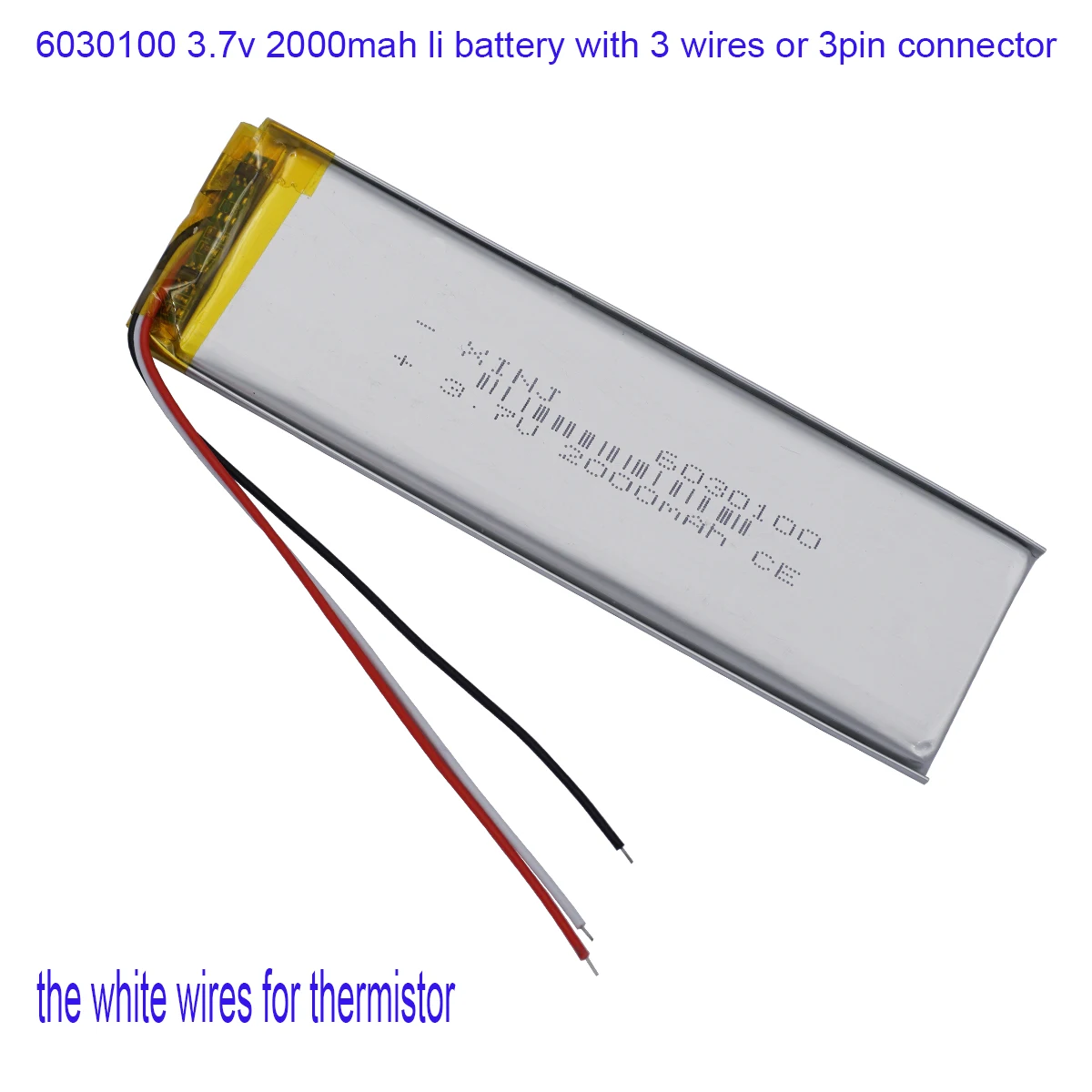 

3.7V 2000mAh 7.4Wh Li-Polymer Replacement Lipo Rechargeable Battery 3 Wires JST 3Pin NTC Thermistor 6030100 For PSP Camera LED