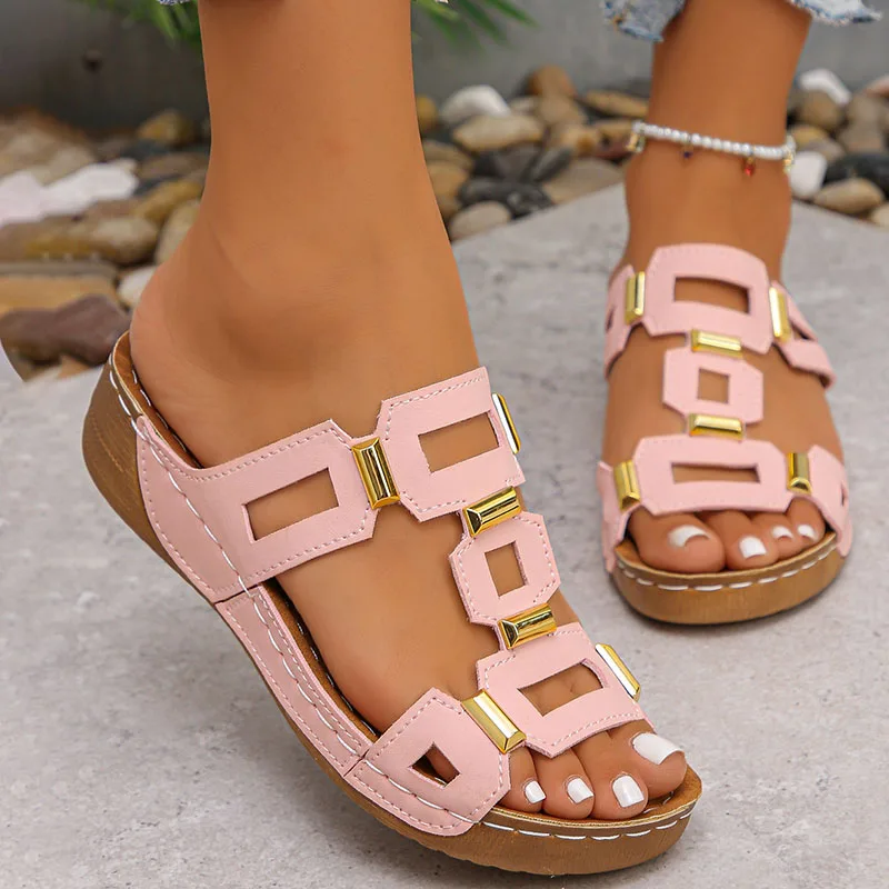 Large Size Roman Style Women's Sandals Open Toe Beach Slippers 2026 Summer Wedges Comfortable Outdoor Slip-On Shoes for Women image 4