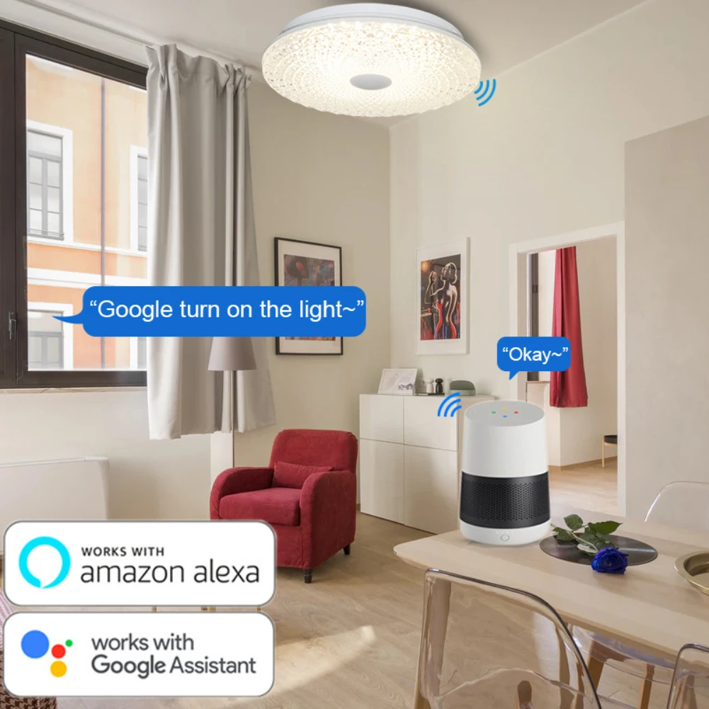 Imagem -04 - Smart Wifi Led Luz de Teto Redonda Compatível com Amazon Alexa Home Aplicativo Tuya Rgbcw 100265v