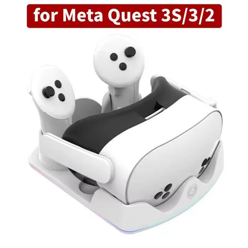 Voor Meta Quest 3S VR-laadstation Headset-displaystandaard en controllerhouder met RGB-licht Oplaadstation voor Meta Quest 3/2