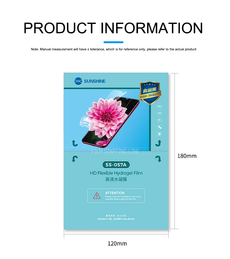 Luz do sol SS-057A 50 pces filme hidráulico flexível ip telefones celulares tela filme frontal corte para máquina de corte de filme automático ferramentas dianteiras