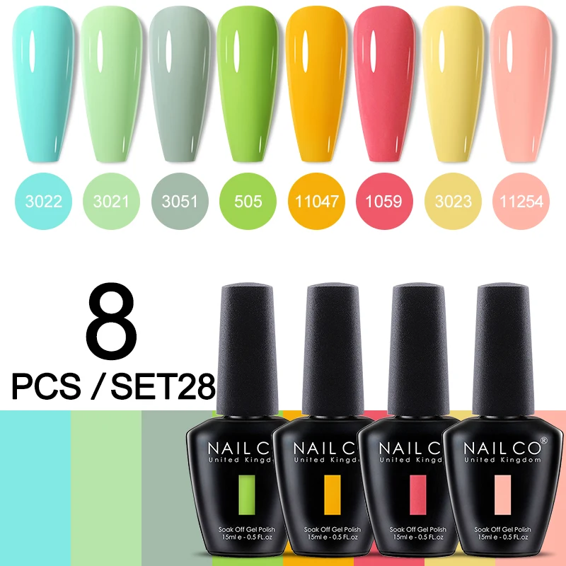 NAILCO 15ml 8pcs Gel Nail Polish Set UV Gel Nail Art Manicure DIY Professionals Vernis Seli Permanent Gel Nail Polish 15ml Kit