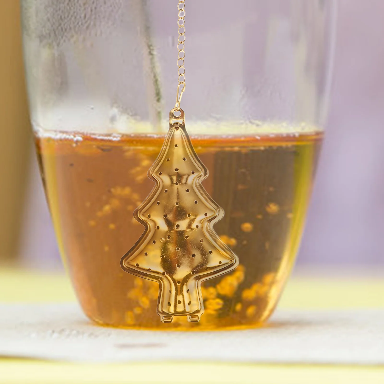 

2Pcs Reusable Stainless Steel Tea Infuser Christmas Tree Design Fine Mesh Filter for Loose Leaf Tea with Chain Portable Kitchen