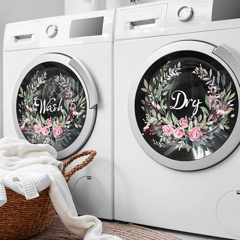 Flower Sticker For Washing Machine Self Adhesive Dry Wash Decals Laundry Room Washroom Shower Home Decor Wall Stickers