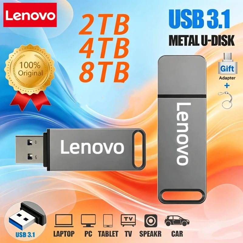 Lenovo Pen Drive USB 3.2 Flash Drive High-Speed Pen Drive Metal USB Memory For Computer Storage Device 8TB 2TB Car Music Adapter
