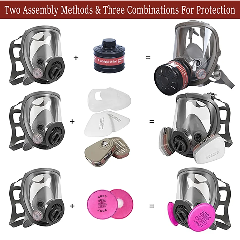 Full Face Respirator Gas Mask Set, Anti‑Acid Gas Vapor Protective Mask with Filter Box & Filter Cotton for Lab Chemical Plant Ag