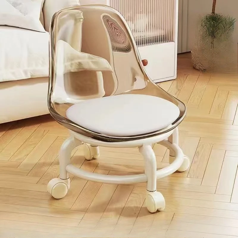 

Acrylic Rolling Stool Rotating Low Seat Baby Learning Step Stool Mobile Wheeled Ottoman Small Backrest Chair
