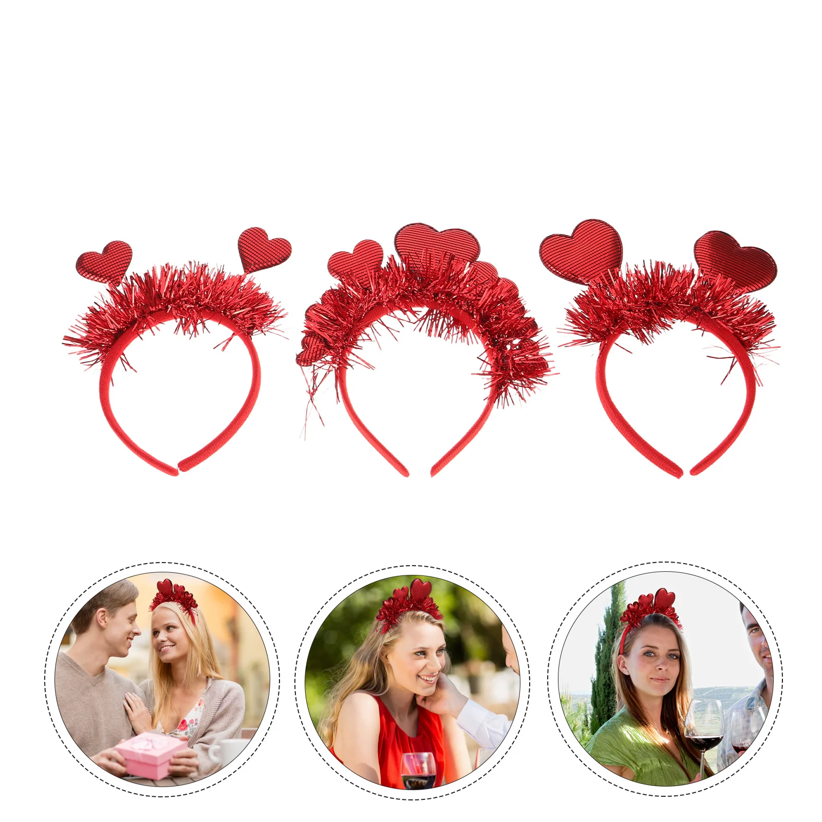 

3pcs Valentine'S Day Heart Headband Red Sequin Hair Accessories Women Party Costume Decoration Novelty Headdress For Anniversary