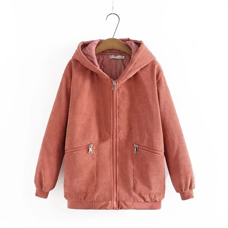 New Arts Style Autumn Winter Women Long Sleeve Loose Cotton Corduroy Coats Vintage Hooded Casual Jackets Top Quality