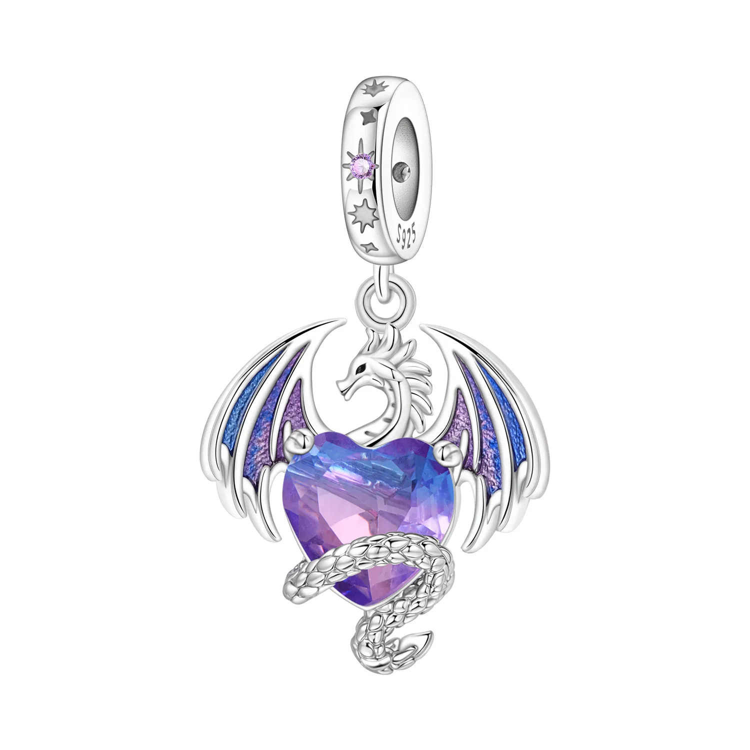 

PANPOKI 925 Sterling Silver Colorful Heart Flying Dragon Beads Original Pendants Bracelet Charm Jewelry Party DIY Trendy Gifts