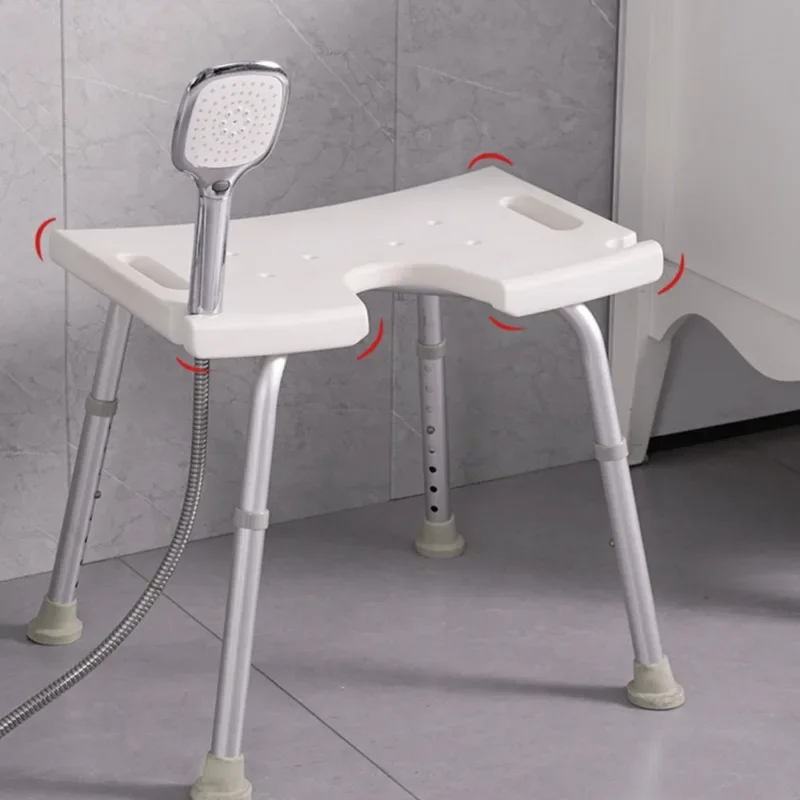 Household elderly Bathroom Shower Stool Safe Comfortable Anti-Slip Seat Thick Stable Aluminum Tubes Adjustable Height 34-52cm