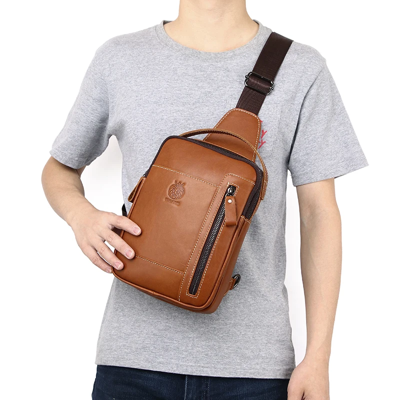 SCHLATUM Men Leather Crossbody Bag Casual Brand Designer Fashion Chest Bag Large Capacity Business Shoulder Bag