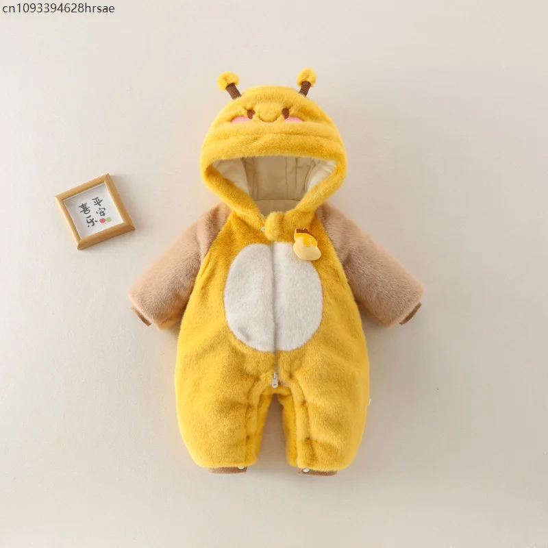 

New Style Cute Bee Baby Nectar Jumpsuit Boys Girls Hooded and Padded Yellow Animals Bodysuit with Wing