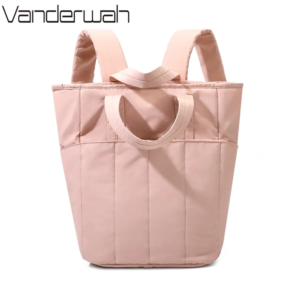 

2-in-1 Quilted Tote Backpack Water-Resistant Large Capacity Commuter Bag Luggage Sleeve Multi-Pocket Daypack for Work School